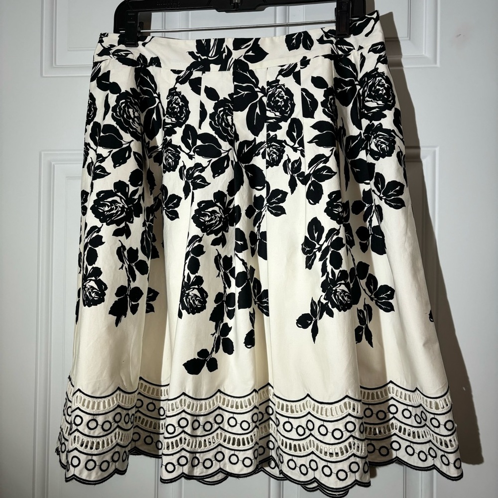 Talbots Black and White Pleated Skater Skirt